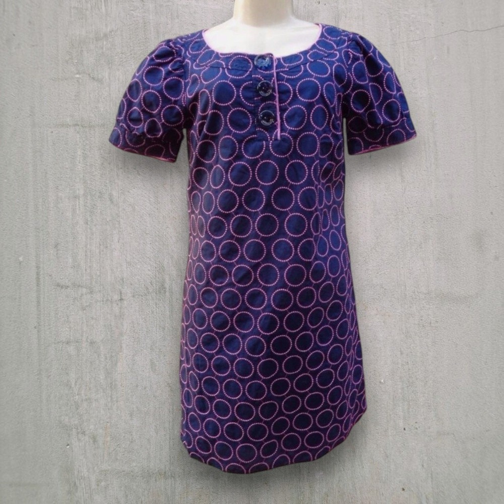 Lilly Pulitzer Navy & Pink Circle Mod Short Sleeve Shift Dress Size 0